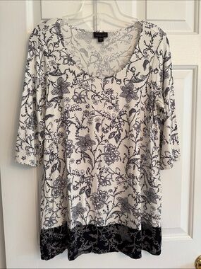 J. Jill Cream Tunic with Black Floral Border